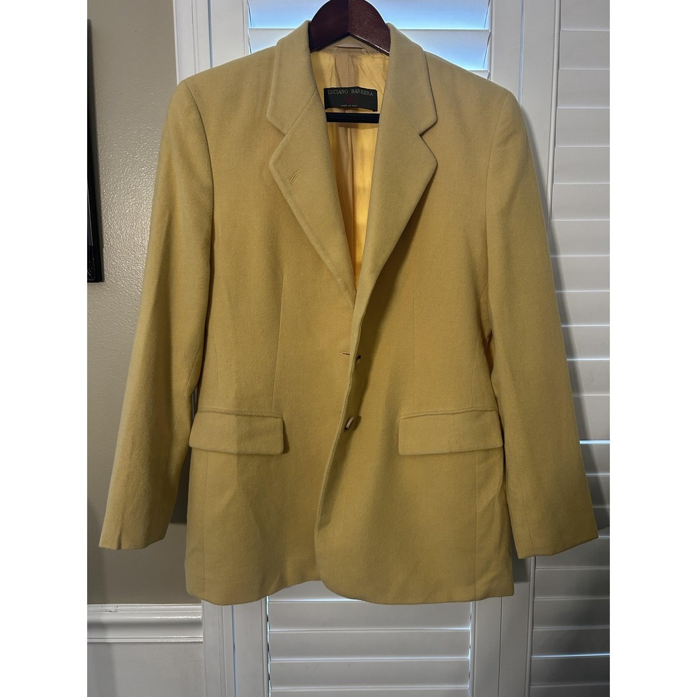 Luciano Barbera Blazer Womens 44 Yellow Angora Wool Made In Italy Lined Tailored